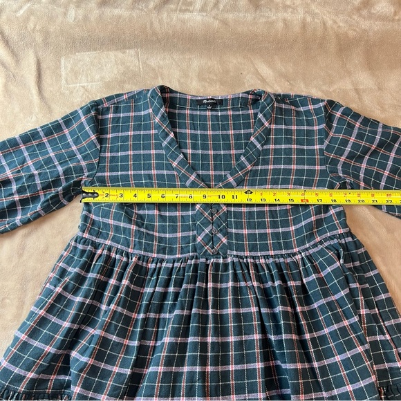 MADEWELL Cotton 'Colette' Green Western Plaid Mini Tiered Shirt Dress - Sz 4 - Picture 11 of 12